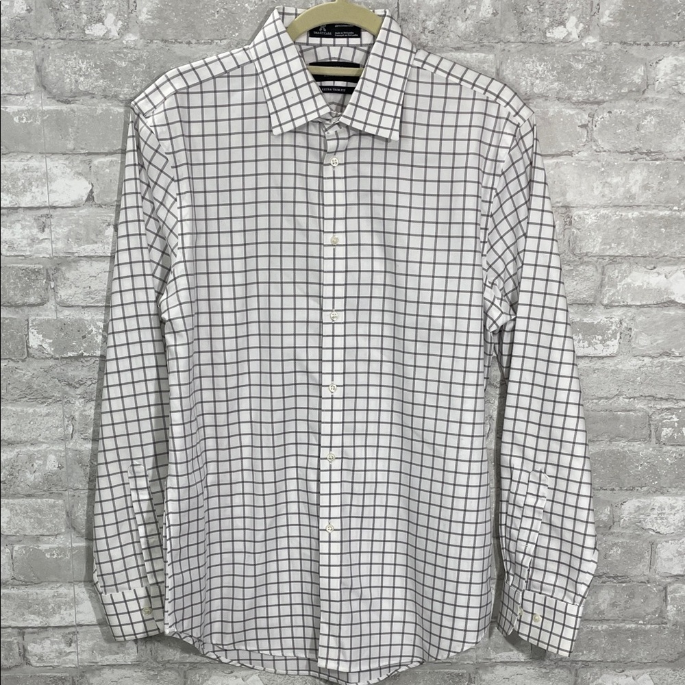 Nordstrom White and Grey Grid Pattern Shirt